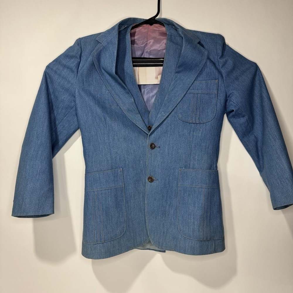 Sears Contemporary Lines Denim Suit Coat And Vest Vintage Size 38 Regular - Picture 3 of 14